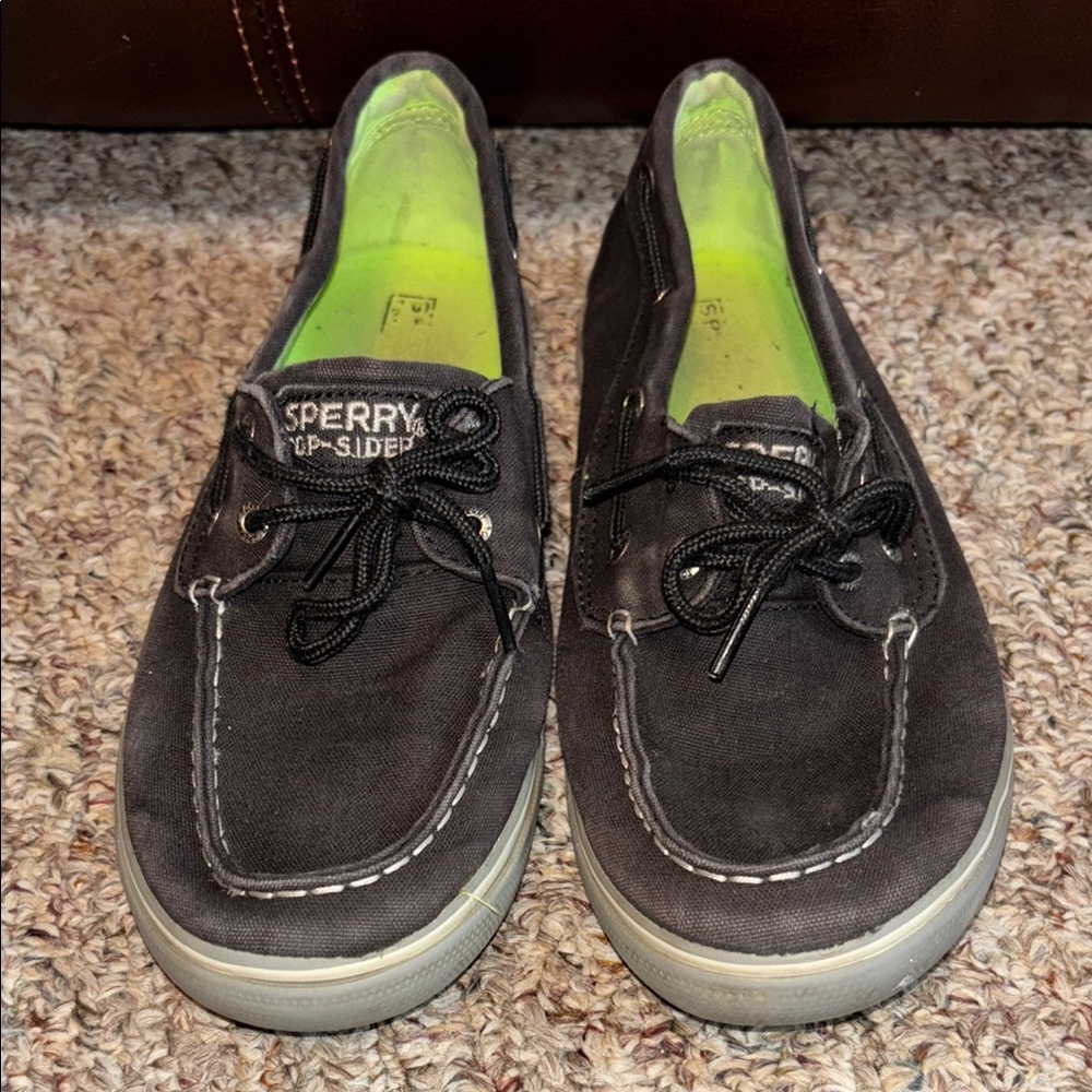 Sperry Halyard Black with gray Boat Shoes Boys Kids Youth